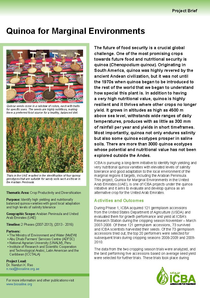 Quinoa for Marginal Environments International Center for Biosaline