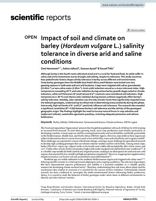 Impact of soil and climate on barley (Hordeum vulgare L.) salinity tolerance in diverse arid and saline conditions