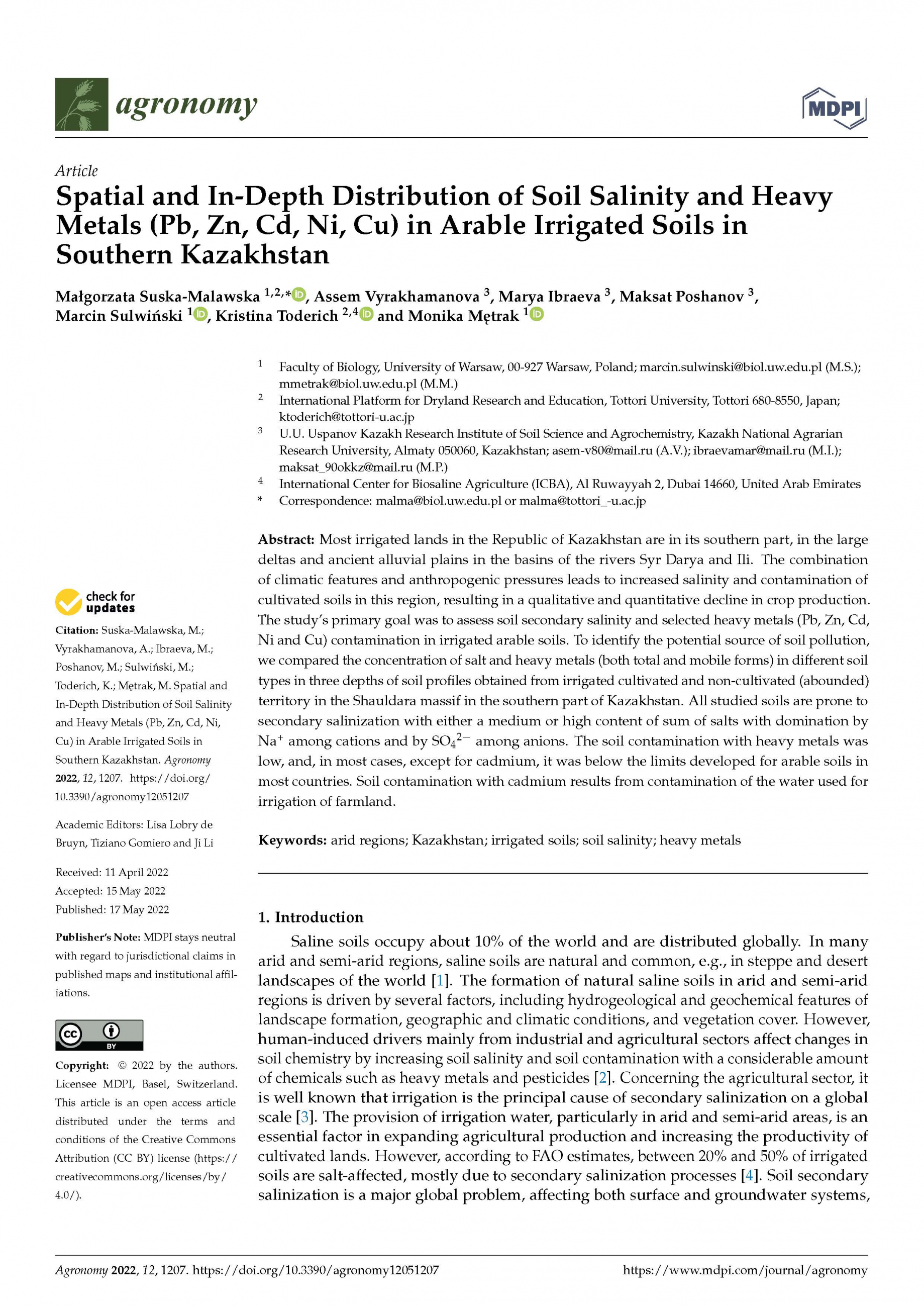Spatial and In-Depth Distribution of Soil Salinity and Heavy Metals (Pb ...