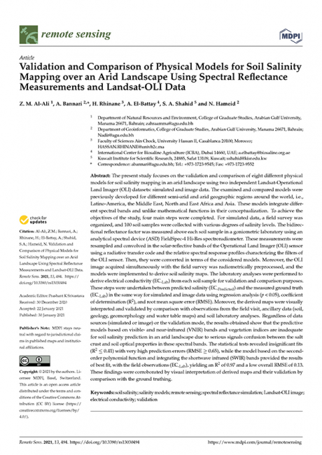 Validation and Comparison of Physical Models for Soil Salinity Mapping ...