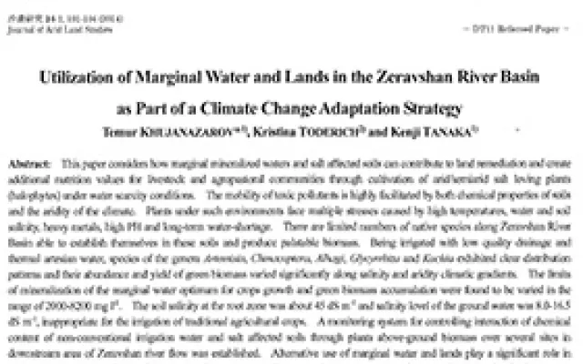 Utilization of Marginal Water and Lands in the Zeravshan River Basin as Part of a Climate Change Adaptation Strategy