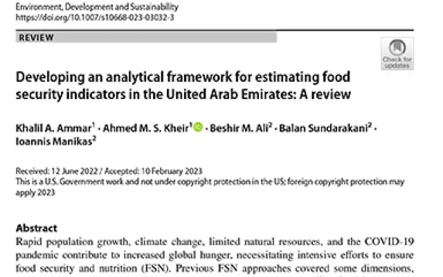 Developing an analytical framework for estimating food security indicators in the United Arab Emirates: A review