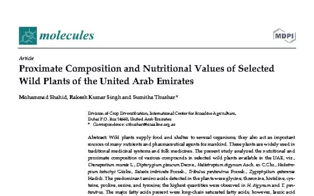 Proximate Composition and Nutritional Values of Selected Wild Plants of the United Arab Emirates