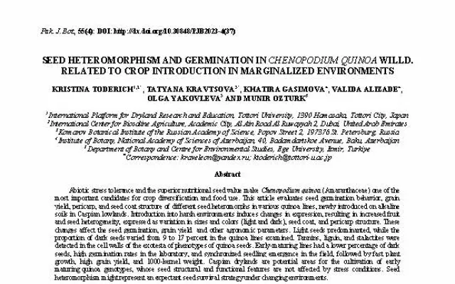 Seed heteromorphism and germination in chenopodium quinoa willd. related to crop introduction in marginalized environments