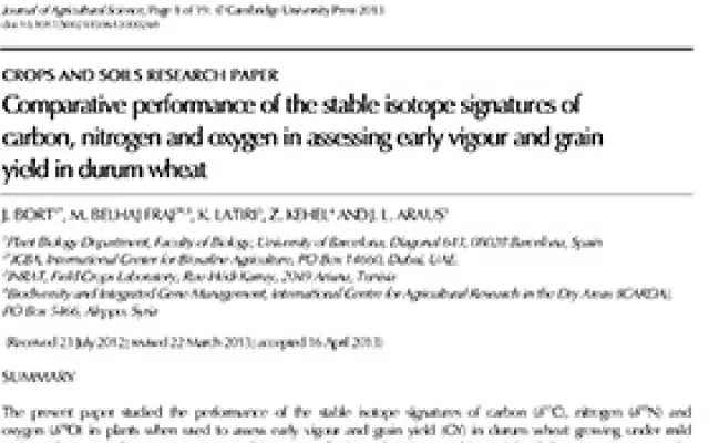 Comparative performance of the stable isotope signatures of carbon, nitrogen and oxygen in assessing early vigour and grain yield in durum wheat