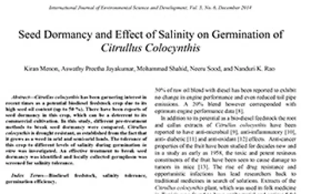 Seed dormancy and effect of salinity on germination of Citrullus colocynthis
