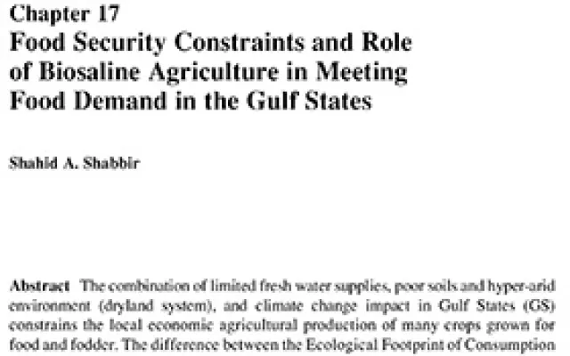 Food security constraints and role of biosaline agriculture in meeting food demand in Gulf States