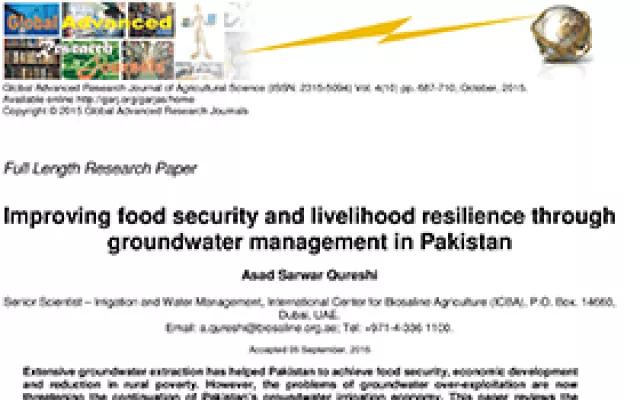 Improving food security and livelihood resilience through groundwater management in Pakistan