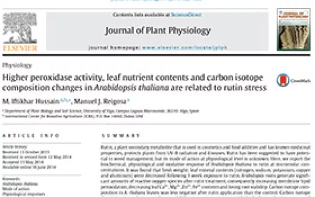 Higher peroxidase activity, leaf nutrient contents and carbon isotope composition changes in Arabidopsis thaliana are related to rutin stress