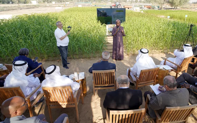 Participants, including CEOs of private companies and senior government officials from different countries, learned about ongoing millet trials at ICBA’s research station and post-harvest processing machines, and tasted a variety of millet-based dishes.