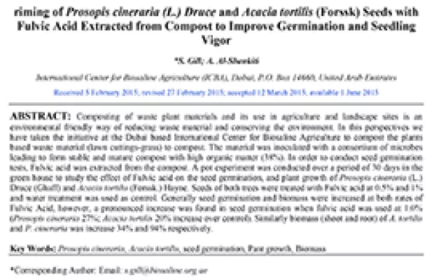 riming of Prosopis cineraria (L.) Druce and Acacia tortilis (Forssk) Seeds with Fulvic Acid Extracted from Compost to Improve Germination and Seedling Vigor