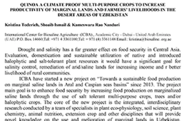 Quinoa: a climate-proof multi-purpose crop to increase productivity of marginal lands and farmers' livelihoods in the desert areas of Uzbekistan