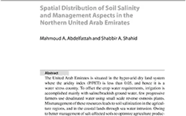 Spatial distribution of soil salinity and its management options in the Northern Emirates, UAE. Chapter 2 In: M. A. Khan et al