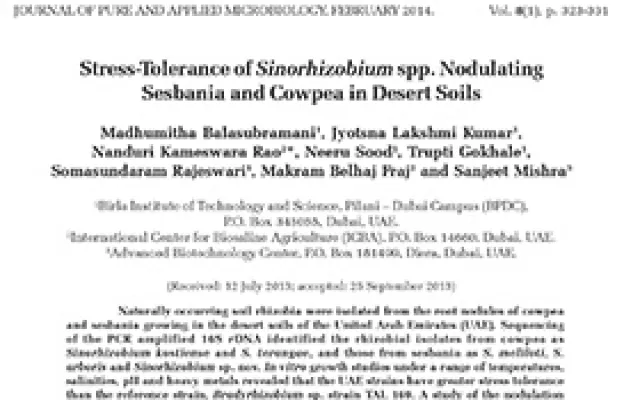 Stress-tolerance of Sinorhizobium spp. nodulating sesbania and cowpea in desert soils.