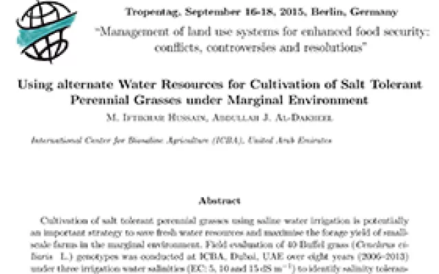 Using alternate Water Resources for Cultivation of Salt Tolerant Perennial Grasses under Marginal Environment