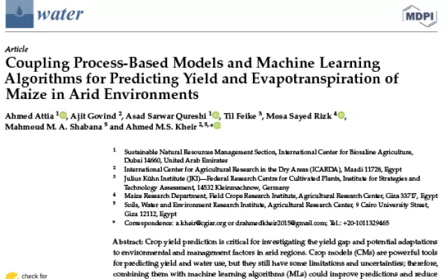 Coupling Process-Based Models and Machine Learning Algorithms for Predicting Yield and Evapotranspiration of Maize in Arid Environments
