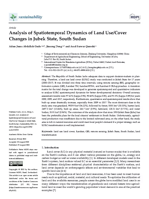 Analysis of Spatiotemporal Dynamics of Land Use/Cover Changes in Jubek State, South Sudan