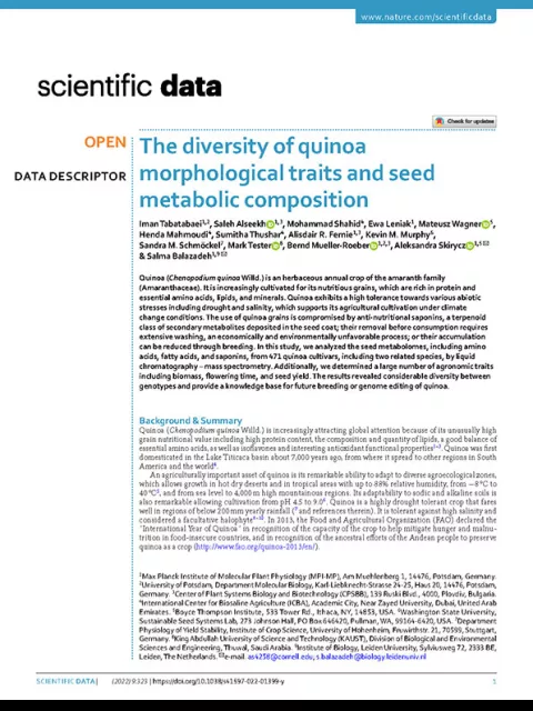 The diversity of quinoa morphological traits and seed metabolic composition