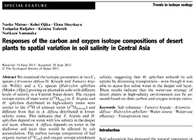 Responses of the carbon and oxygen isotope compositions of desert plants to spatial variation in soil salinity in Central Asia.