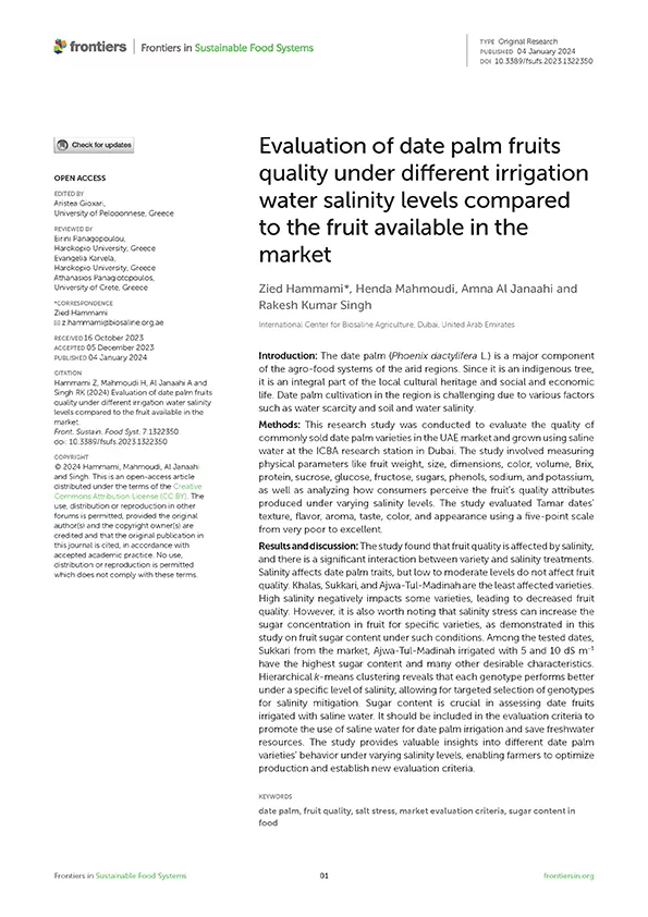 Evaluation of date palm fruits quality under different irrigation water salinity levels compared to the fruit available in the market