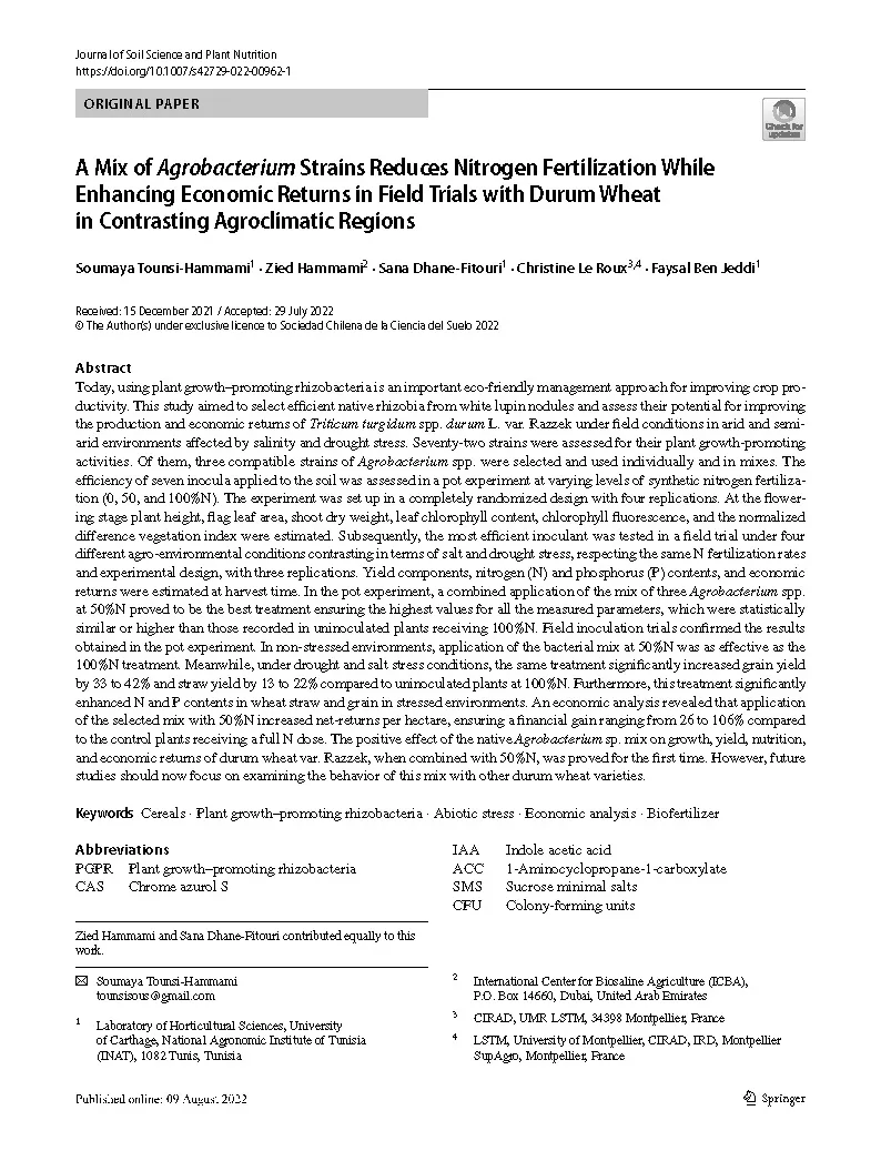 A Mix of Agrobacterium Strains Reduces Nitrogen Fertilization While Enhancing Economic Returns in Field Trials with Durum Wheat in Contrasting Agroclimatic Regions