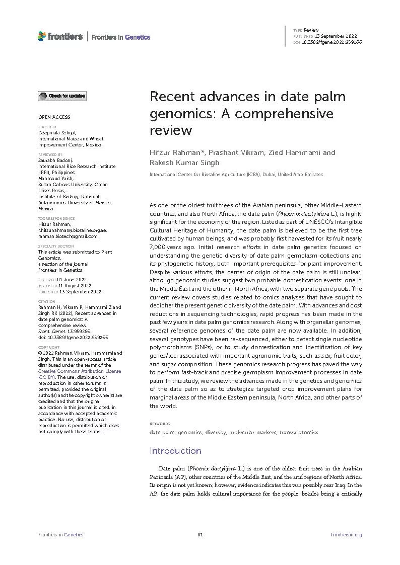Recent advances in date palm genomics: A comprehensive review