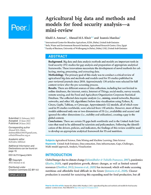 Agricultural big data and methods and models for food security analysis—a mini-review
