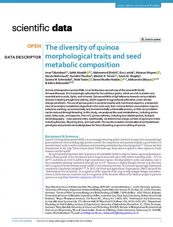 The diversity of quinoa morphological traits and seed metabolic composition