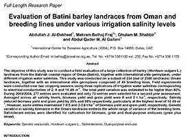 Evaluation of Batini barley landraces from Oman and breeding lines under various irrigation salinity levels