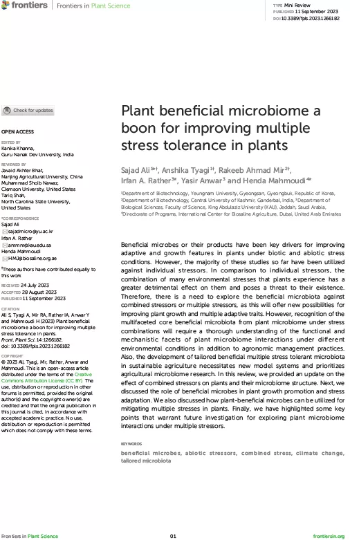 Plant beneficial microbiome a boon for improving multiple stress tolerance in plants