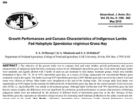 Growth Performances and Carcass Characteristics of Indigenous Lambs Fed Halophyte Sporobolus virginicus Grass Hay