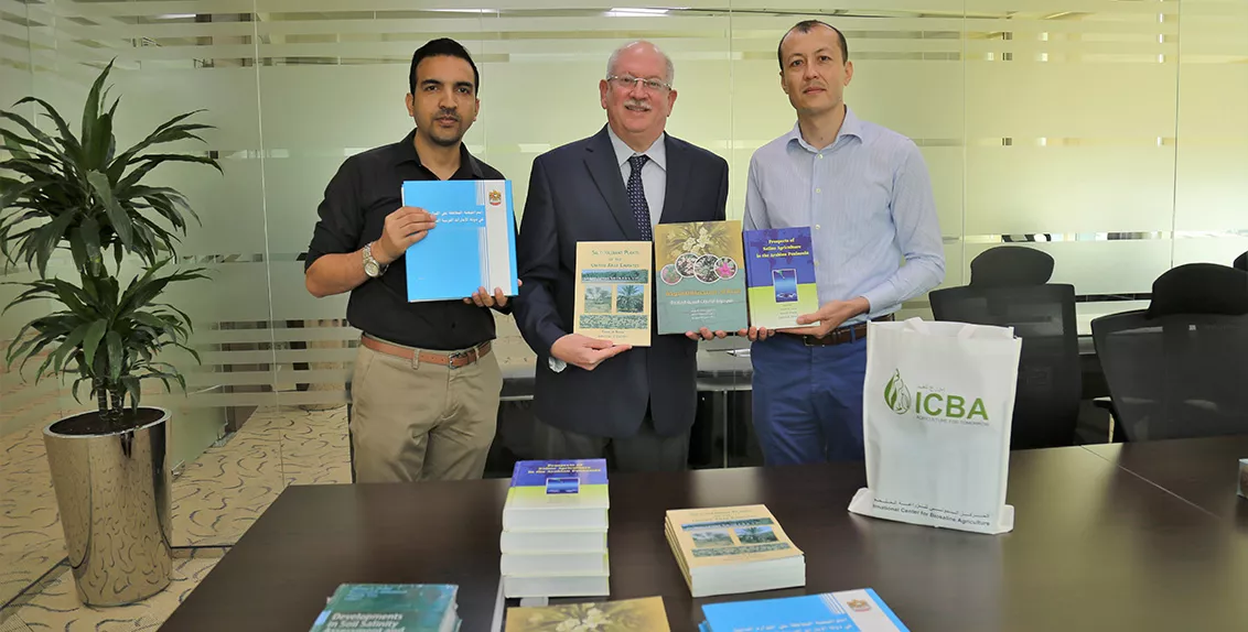 The books include titles in Arabic and English authored and co-authored by ICBA scientists and cover a wide range of subjects from soil classification to biosaline agriculture to salt-tolerant plants of the UAE.